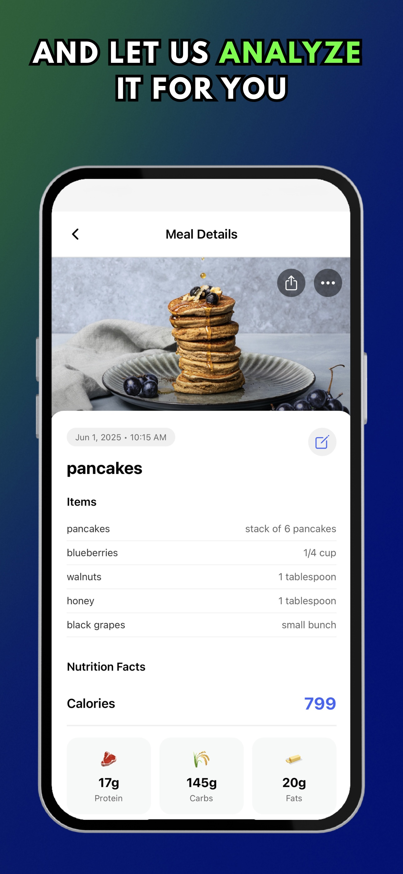 Nutrition tracking interface in BallerAI
