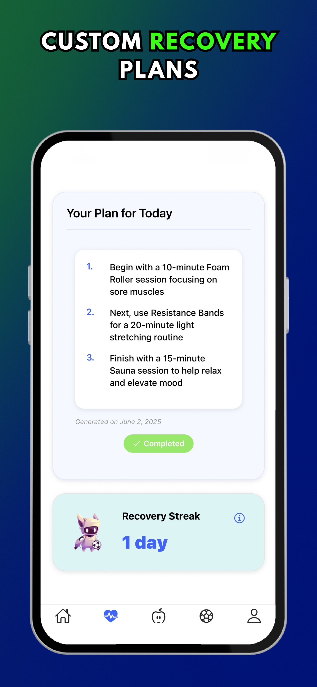 Custom recovery plan screen in BallerAI